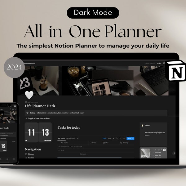 Ultimate Life Planner Notion Dark Mode Notion Life Planner, Notion Planner, All in One Digital Planner, Notion aesthetic Notion Templates