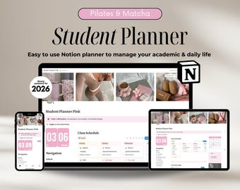 Pink Notion-sjabloon voor studentenplanner in lichtmodus