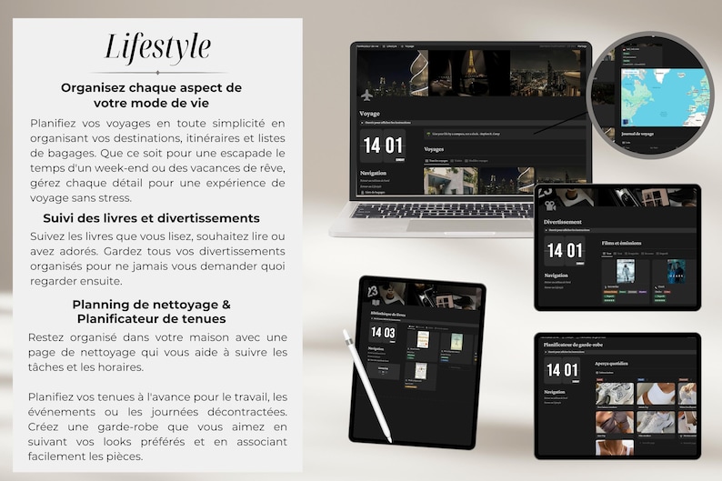 Notion planner on laptop and tablets