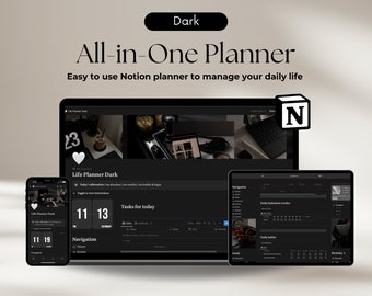 Notion Template ALL IN ONE Life Notion Planner Dashboard Dark Mode ...