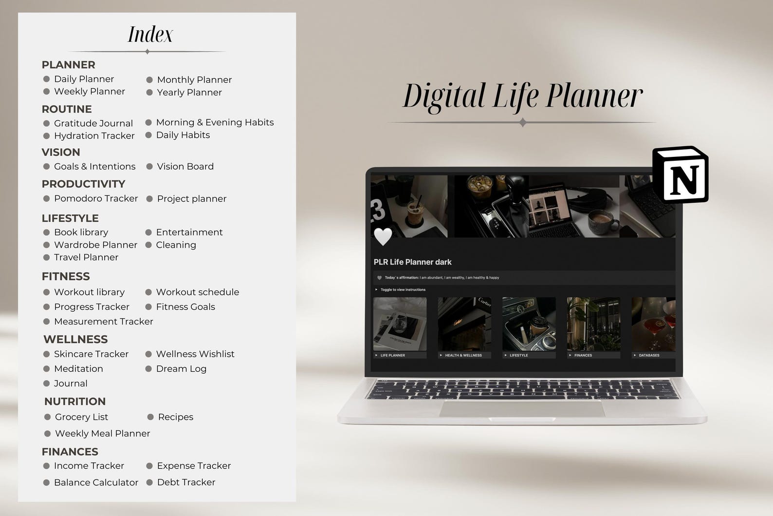 PLR Notion Template Dark Mode Notion Life Planner With Private Label ...