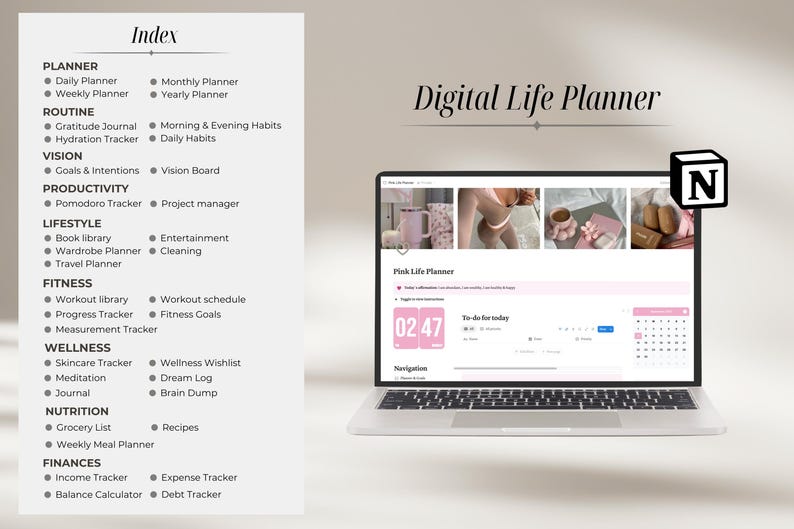 2026 Pink That Girl Notion Life Planner Template - Etsy