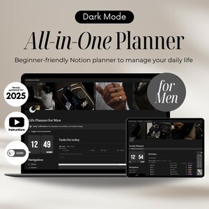 Notion Template for Men Notion Life Planner Dark Mode, All in One ...
