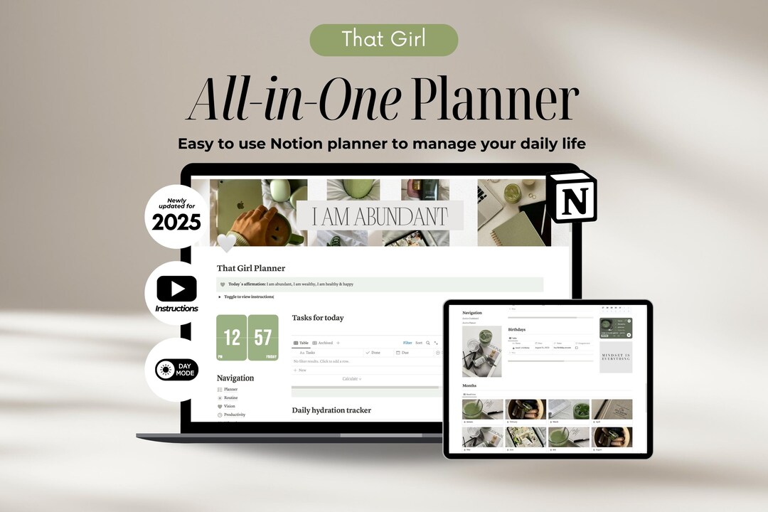 2025 It Girl Notion Life Planner Template, All in One Digital Planner ...