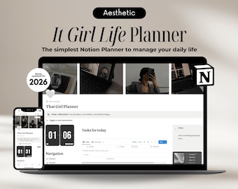 Ultimate That Girl Notion Template Life Planner, Notion Planner All in One Digital Planner, Aesthetic Notion Templates 2026 Notion Planner