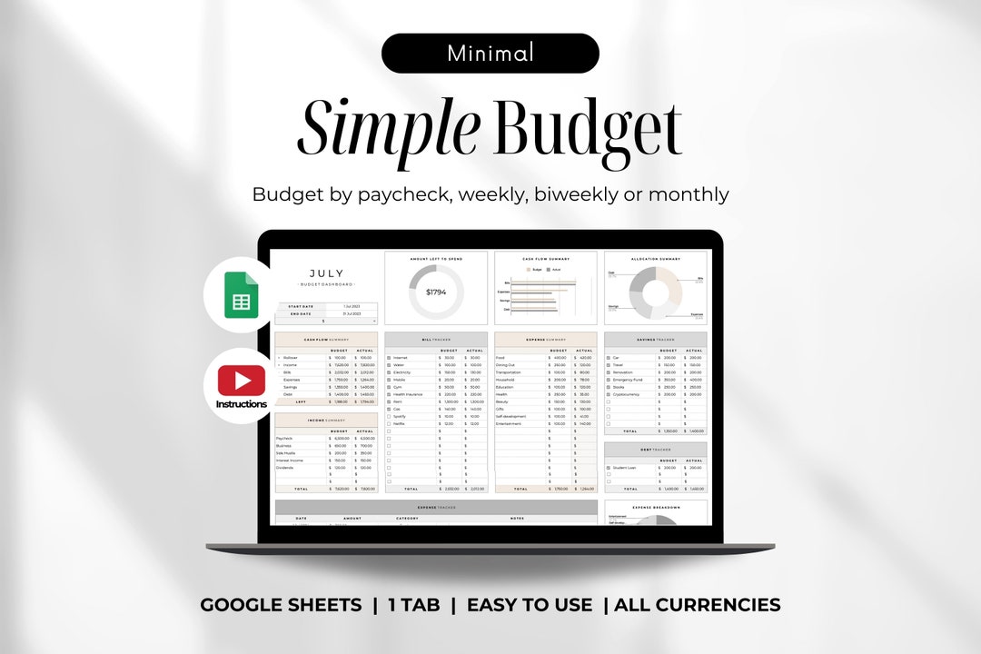Budget Planner Google Sheets Monthly Budget Spreadsheet Weekly Paycheck ...