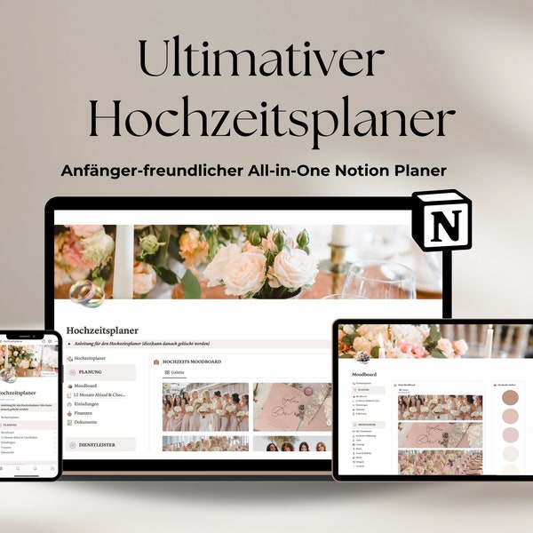 Ultimativer Hochzeitsplaner All in One Notion Template, Notion Wedding Planner, Digital Wedding Planner Notion, Notion Template Deutsch
