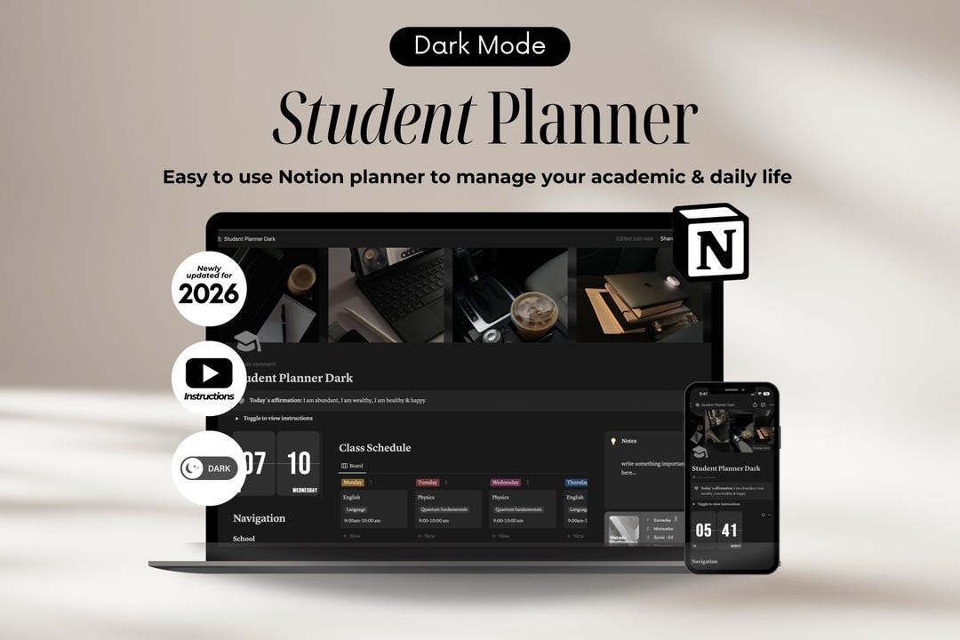2026 Student Planner Notion Dark Mode Notion Life Planner, Notion ...