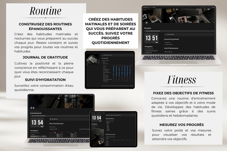 Notion planner on laptop and tablets