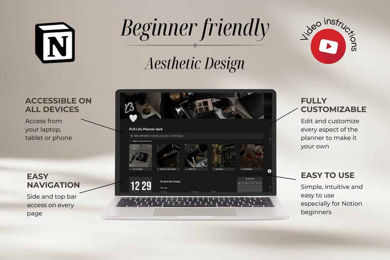 PLR Notion Template Dark Mode Notion Life Planner With Private Label ...