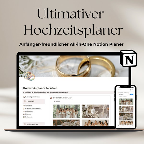 Notion Hochzeitsplaner All in One Notion Template, Notion Hochzeit Digitaler Hochzeitsplaner deutsch Digitaler Planer Hochzeit Notion