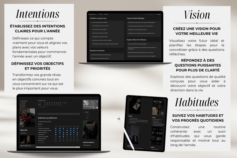 Notion planner on laptop and tablets