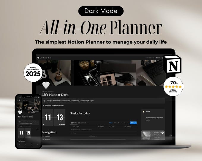 Notion Template Life Planner, All in One Notion Dark Mode, Notion ...