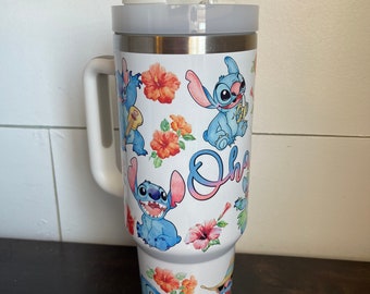 40 oz stitch inspired tumbler with straw