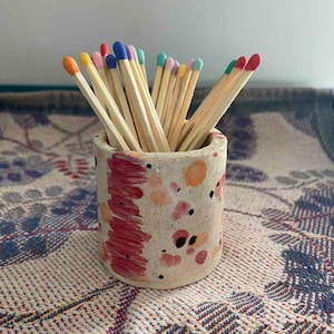 Ceramic Match Holder with striker bottom and 4&quot; rainbow matches