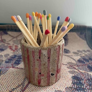 Ceramic Match Holder with striker bottom and 4&quot; rainbow matches