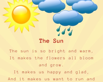 The Sun Poem Poster for Kids, Art mural et poésie pour enfants, Apprentissage radieux, Apprentissage imaginatif, Illustration ludique, Art éducatif