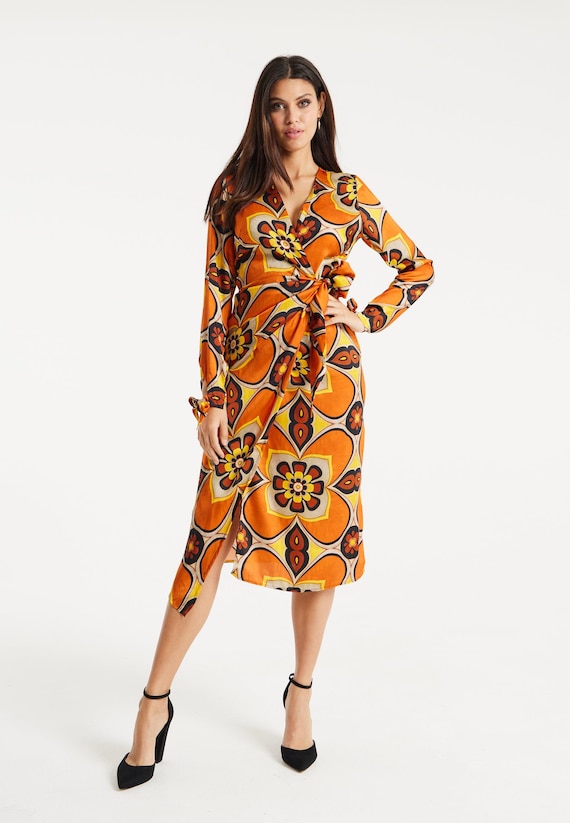 orange midi wrap dress orange midi wrap dress