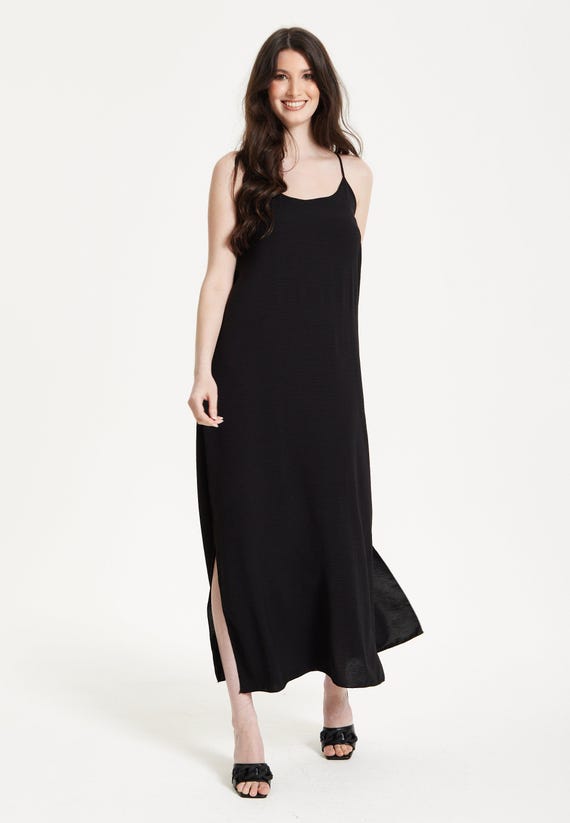 black evening dresses for plus size women Emmalou Black & White Strappy Split Maxi Dress With Bow – Club L London main image 1