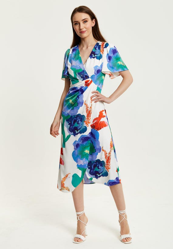 midi dress elbow sleeve Elbow length sleeves fit and flare Midi dress 1524#