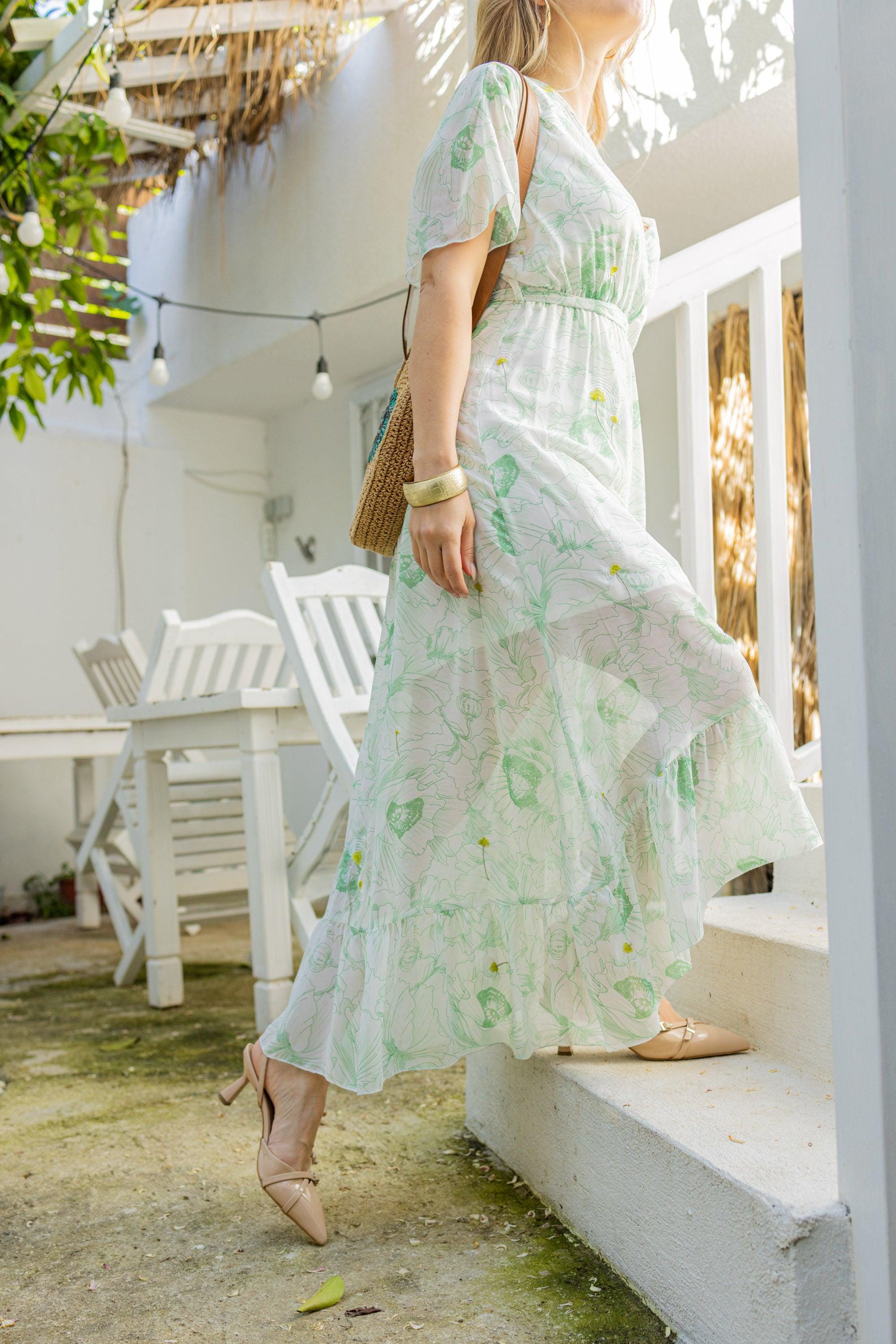 Floral Embroidered Wrap Front Maxi Dress