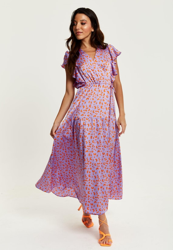 lilac and orange dress open lace back dress Modern Orange, Pink, Purple Floral Summer Maxi