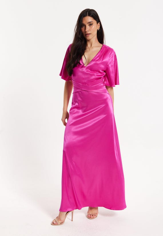 hot pink flutter sleeve dress Carnival Flutter Sleeve Dress In Hot Pink Small