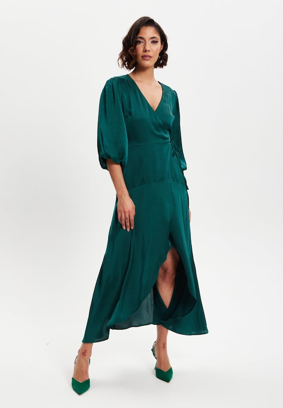 michael stars flame wash midi dress Women's Solange Satin Midi Dress - Olive - Size M