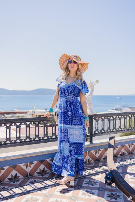 blue tile print dress American Riviera Collection main image 0