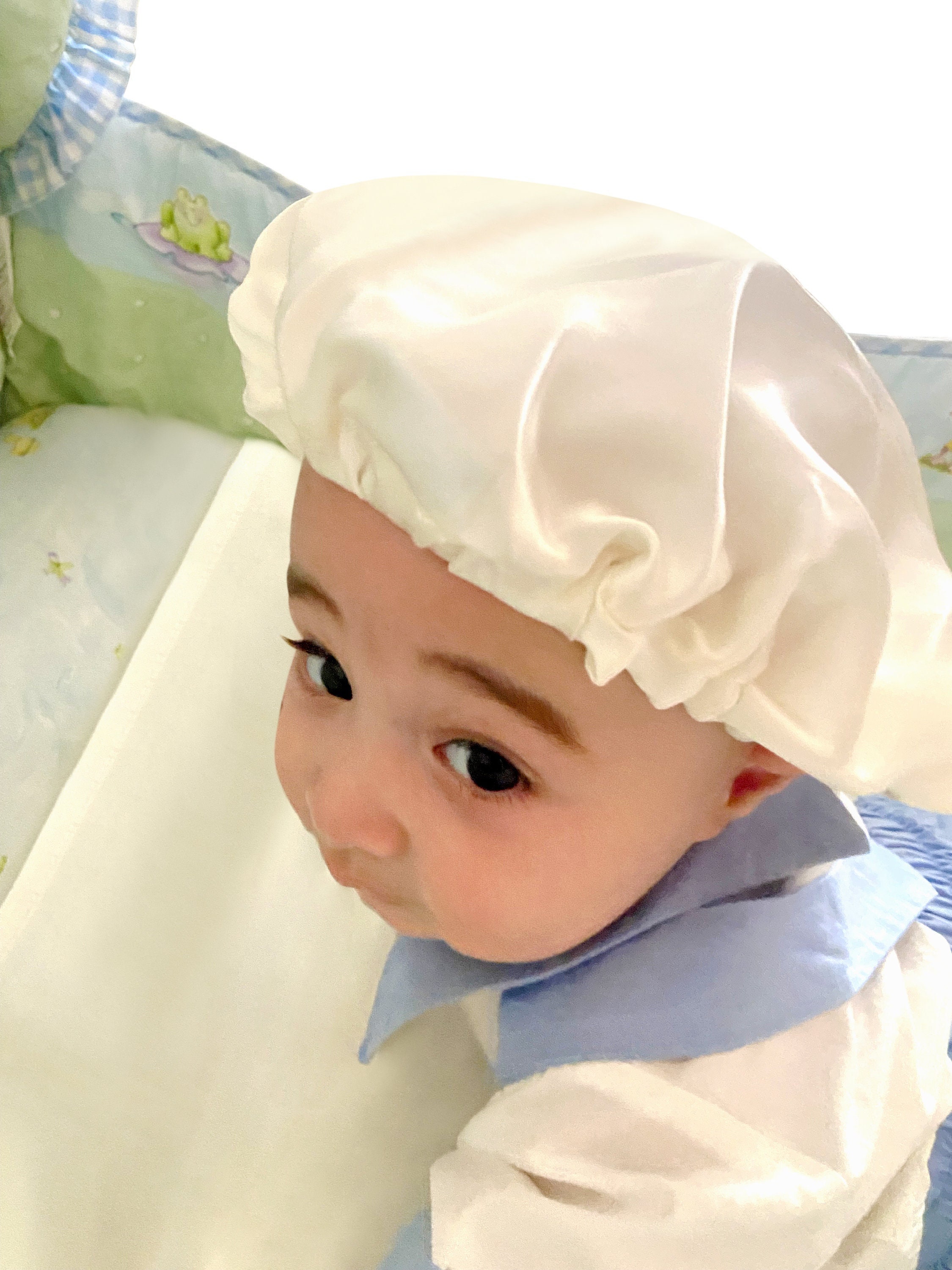 BABY BLUE & IVORY - SILK BONNET – Klaari Silk