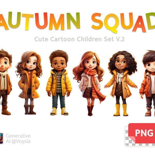 Cute Cartoon Happy Children Dressed in Autumn Clothes Vol.2