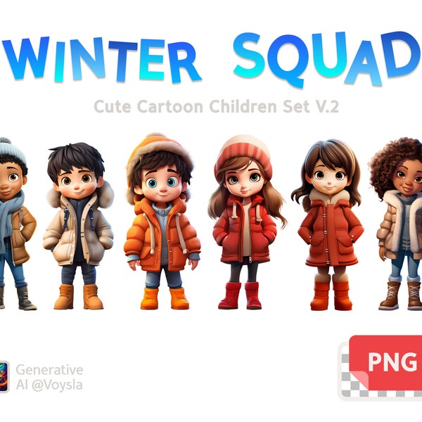 Cute Cartoon Happy Children Dressed in Winter Clothes Vol.2