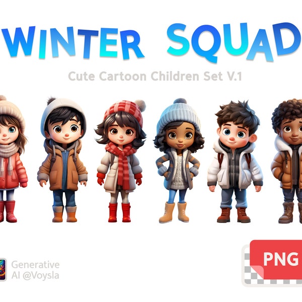 Cute Cartoon Happy Children Dressed in Winter Clothes Vol.1
