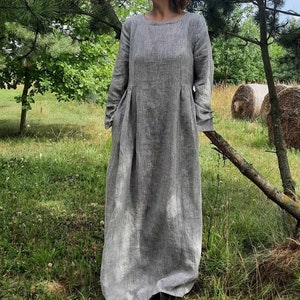 Linen maxi dress, Long casual outfit, Linen clothes, Vacation wear, Natural linen garment, Dress for women, Gift for wife, Loose linen dress