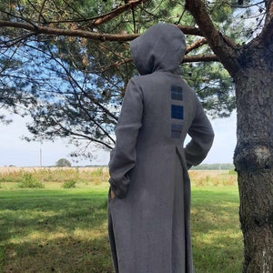 Linen long coat/dres, Casual outfit, Vacation wear, Linen clothing, Natural linen coat, Gift for women, Bohemian style coat, Grey color,