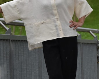 Oversized Linen Shirt, Boxy Linen Blouse, Loose Fit Button Up Top, Minimalist Linen Clothing, Handmade Women Shirt