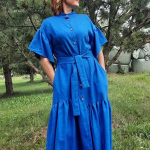linen dress, blue linen dress, maxi linen dress, summer linen dress, loose linen dress, linen kaftan, boho linen dress, women’s linen dress,