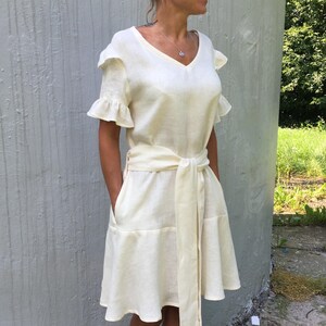 women&#39;s linen dress, summer dress, handmade dress, natural linen clothing, romantic dress, boho dress, minimalist dress, ruffle sleeve dress