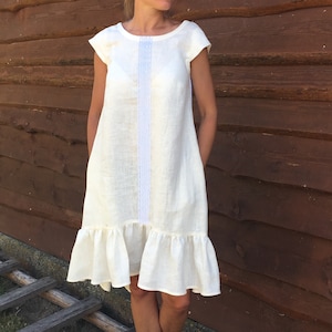 linen dress, summer linen dress, loose linen dress, lace linen dress, linen dress with pockets, boho linen dress, handmade linen clothing