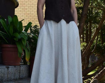 Lniana spódnica maxi damska, spódnica z elastyczną talią i kieszeniami, minimalistyczne ubrania, spódnica boho na lato, ręcznie robiona