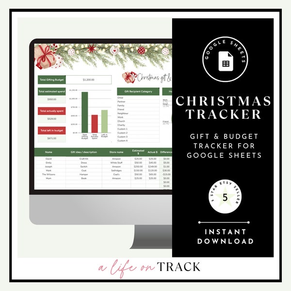 Christmas Gift & Budget Tracker Spreadsheet for Google Sheets, Christmas Planner, Christmas Organiser, Christmas Shopping, Christmas List