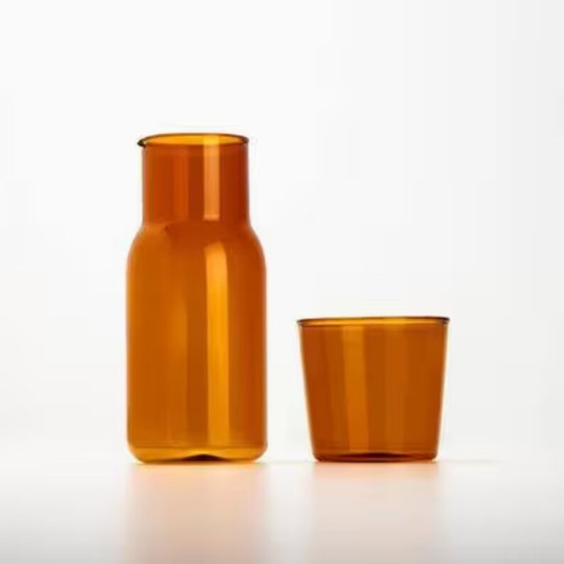 VANILLA BEAN | Carafe + Cup Set Colorful Glassware Bedside Carafe Pitcher Set Glass Water Glass Set Carafe Set Water Glass Juice Cup for One