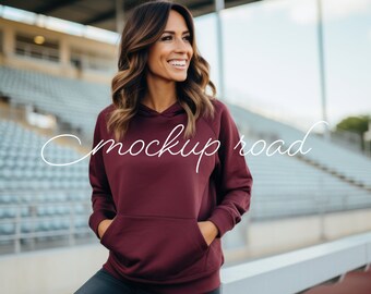 Gildan 18500 Mockup | Maroon Hoodie Sweatshirt Mockup | Soccer Mom | Sports Mom | Cheer Mom | Football Mockup | Women's Hoodie Mockup