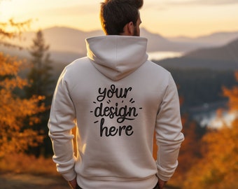 White Gildan 18500 Mockup, Back Hoodie Mockup, Back of Hoodie Mockup, Oversize Trendy Aesthetic, Nature Dad, Fall Hoodie Mockup