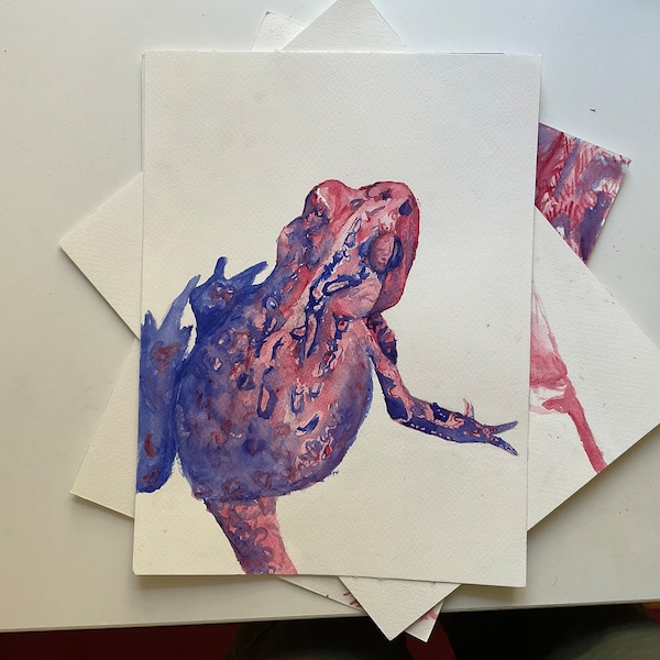 Toad Art print (watercolor Art Print, red & blue, realistic)