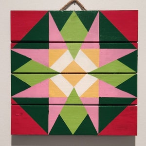 Hand-Painted Flower Barn Quilt – 10&quot;x10&quot; Decorative Wall Plaque