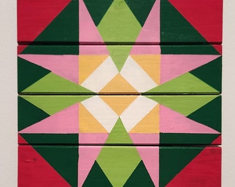 Hand-Painted Flower Barn Quilt – 10"x10" Decorative Wall Plaque