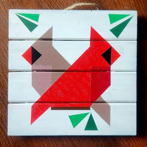 Hand-Painted Cardinal Barn Quilt – 10&quot;x10&quot; Wall Plaque