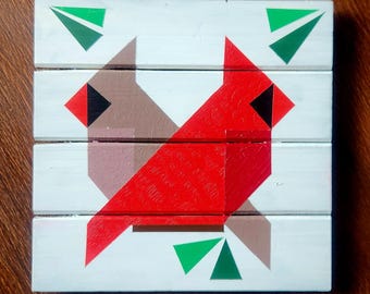 Hand-Painted Cardinal Barn Quilt – 10"x10" Wall Plaque