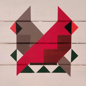 Hand-Painted Cardinal Barn Quilt – 10&quot;x10&quot; Wall Plaque